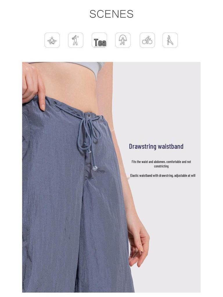 Women's Y2K Wide-Leg Cargo Pants with Drawstring - Slimming American Parachute Design for Casual Sport.