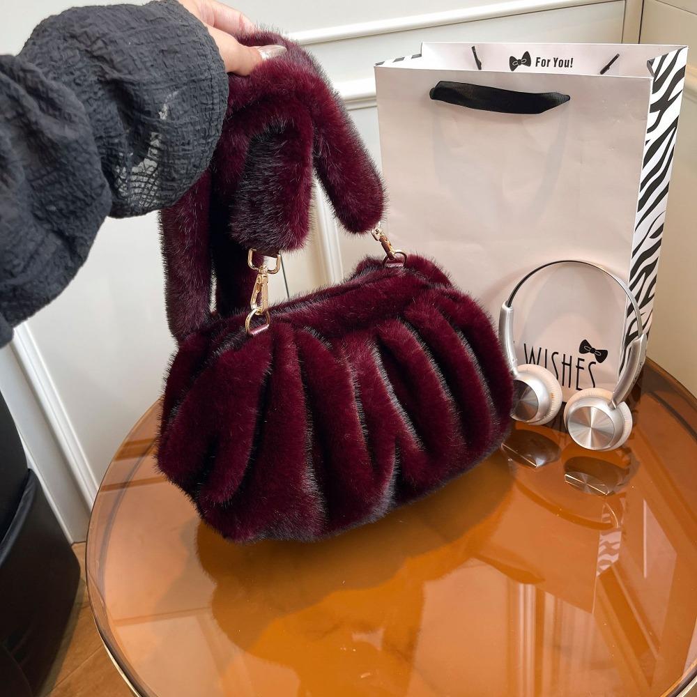 Cute Large Capacity Crossbody Bag Wrinkle Relaxed Texture Mink Fur Shoulder Bag Solid Color Ladies Handbags Female