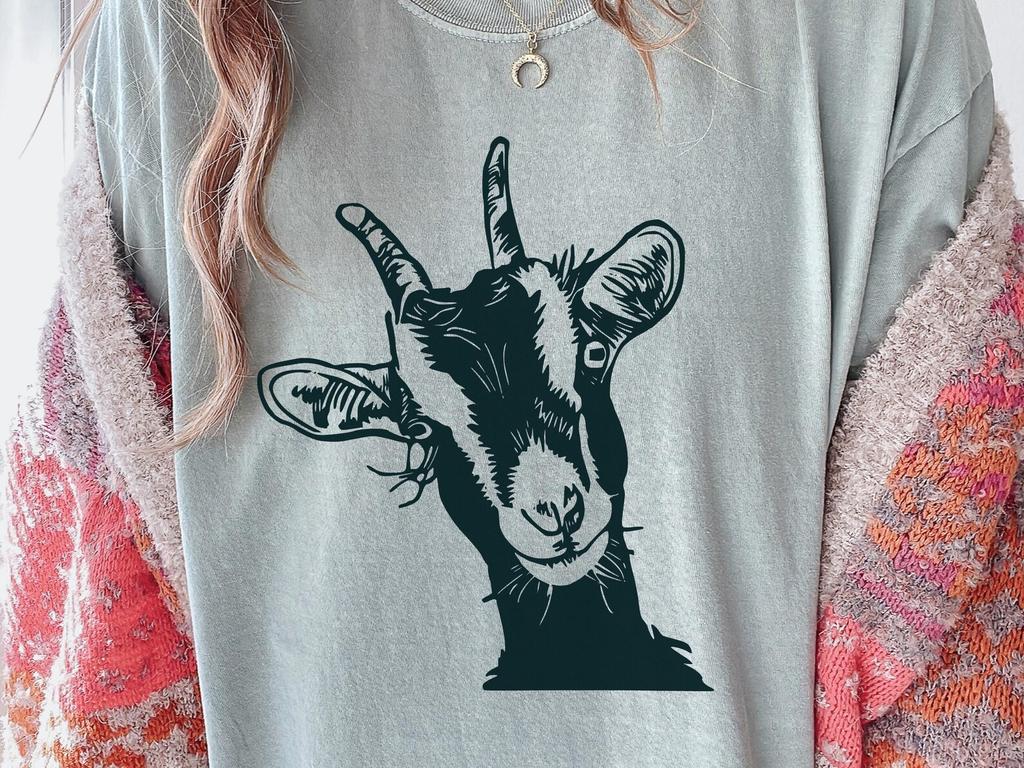 Funny Goat Linocut Shirt, Comfort Colors Farm Animal Tee, Vintage Woodcut Goat Lover Gift