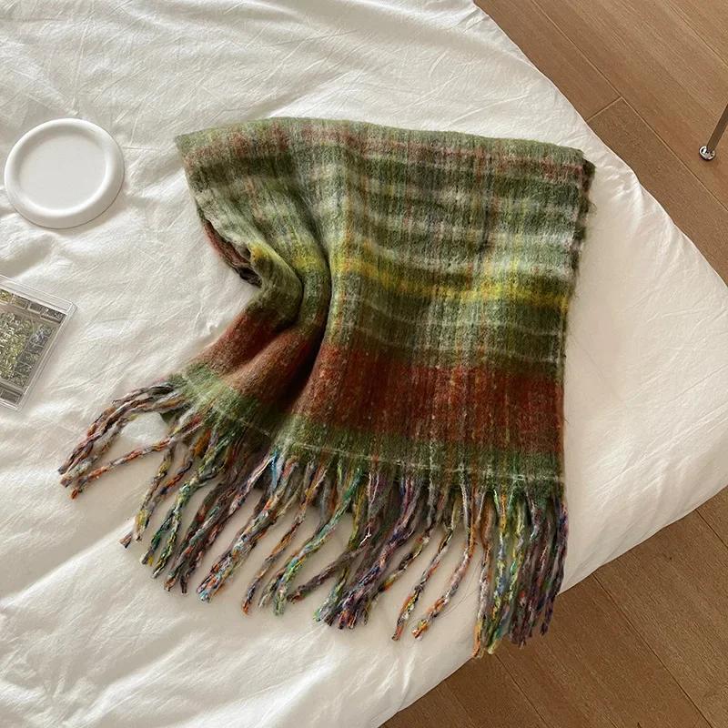 Шикарный дизайн клетчатый мохеровый шарф женский корейская версия уличный стиль имитация кашемира муфта женский теплый мягкий толстый шаль женская