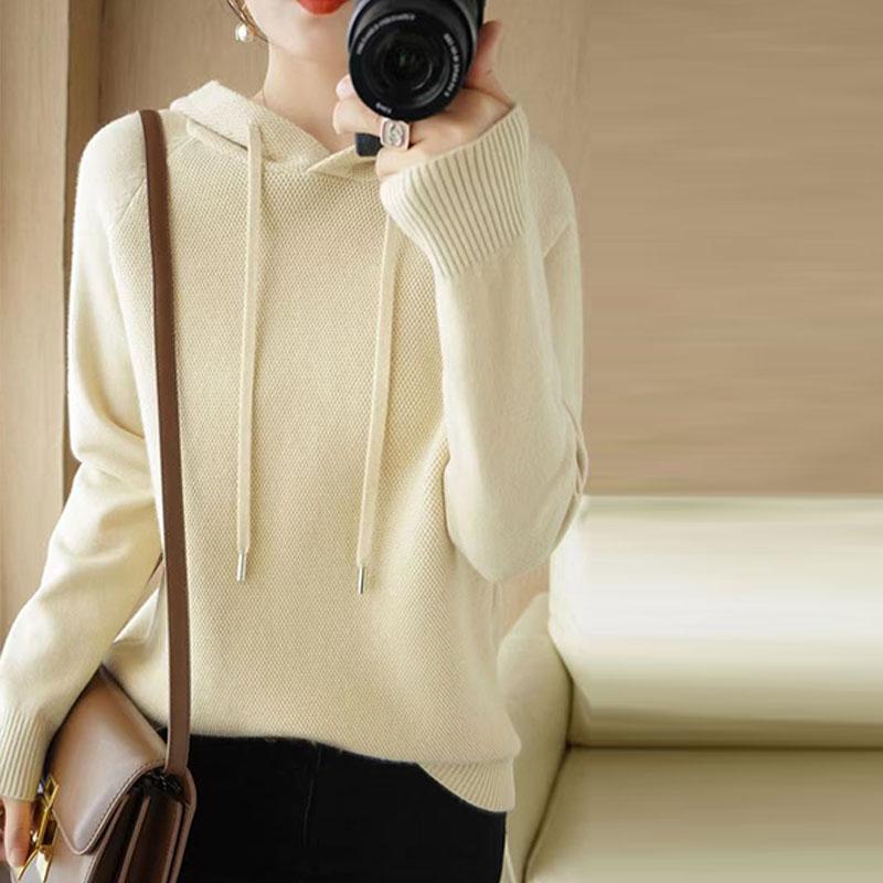 Пуловер, осенние и зимние свитера, женские свитера с капюшоном, свободный трикотаж с подкладкой, однотонный пуловер с длинными рукавами, женские топы
