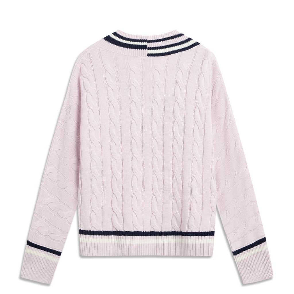 Li Ning Striped V-Neck Soft Comfortable Breathable Long Sleeve Knit Top Women Tops AMBV406-1