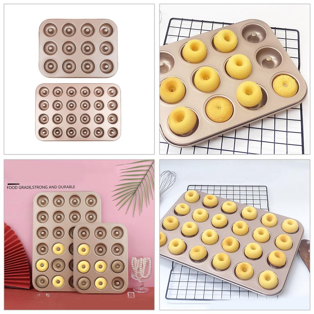 12/24 Cavity Doughnut Baking Pan Nonstick Cake Baking Pan Carbon Steel Mini Donut Mold Doughnut Bakeware Tray Durable