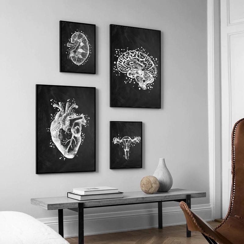 Анатомия человека, винтажный постер, черно-белые органы, холст, картина, настенная художественная печать, современная картина, украшение для гостиной, дома