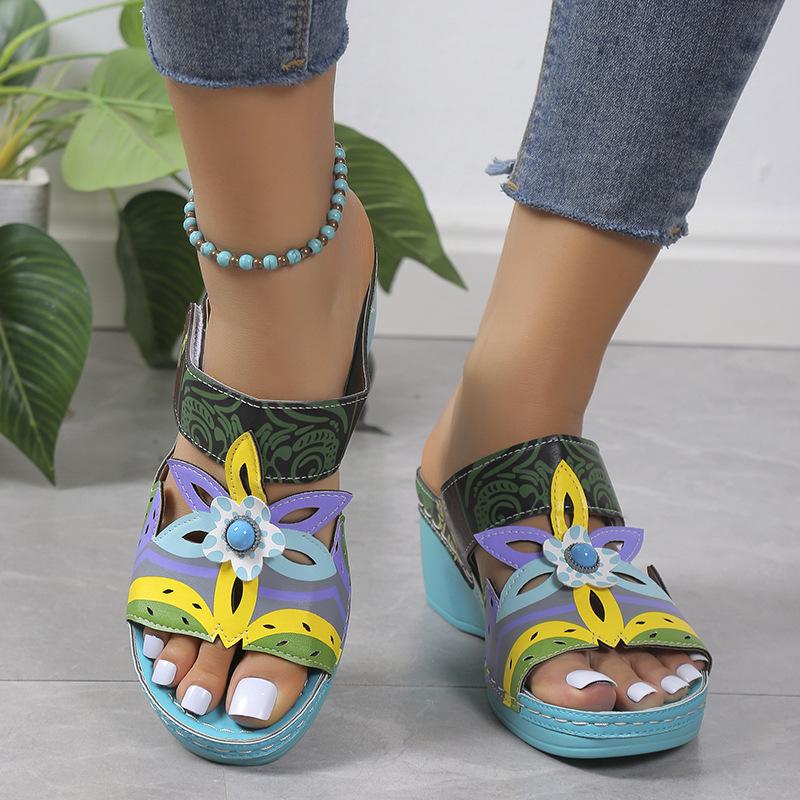 Летние новые импортные туфли на танкетке большого размера в этническом стиле, сандалии, подходящие по цвету, тапочки, модные европейские и американские классные тапочки