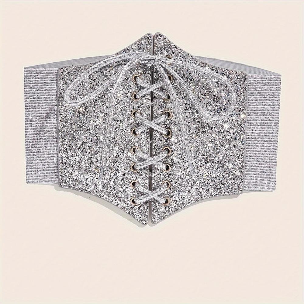 Elastic Gold Cummerbunds Shinny Blingbling Corset Belt Luxury Leopard Print Waistband  Dress