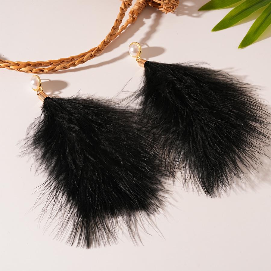 Ретро Серьги с перьями и жемчугом, серебро: Этнический стиль для осени/зимы