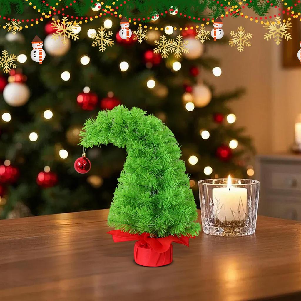Зеленая Рождественская елка Изогнутая пластиковая елка, Искусственная Рождественская настольная Домашний декор Основание обернуто тканевым мешком Для внутреннего настольного украшения