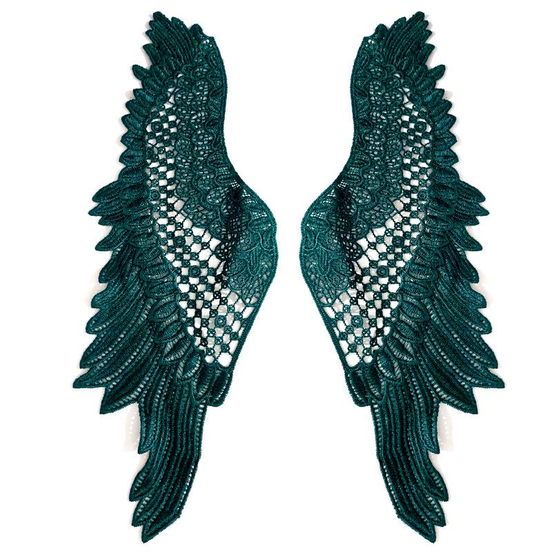 Water-Soluble Polyester Lace Angel Wings Flower Embroidery Patch Pair