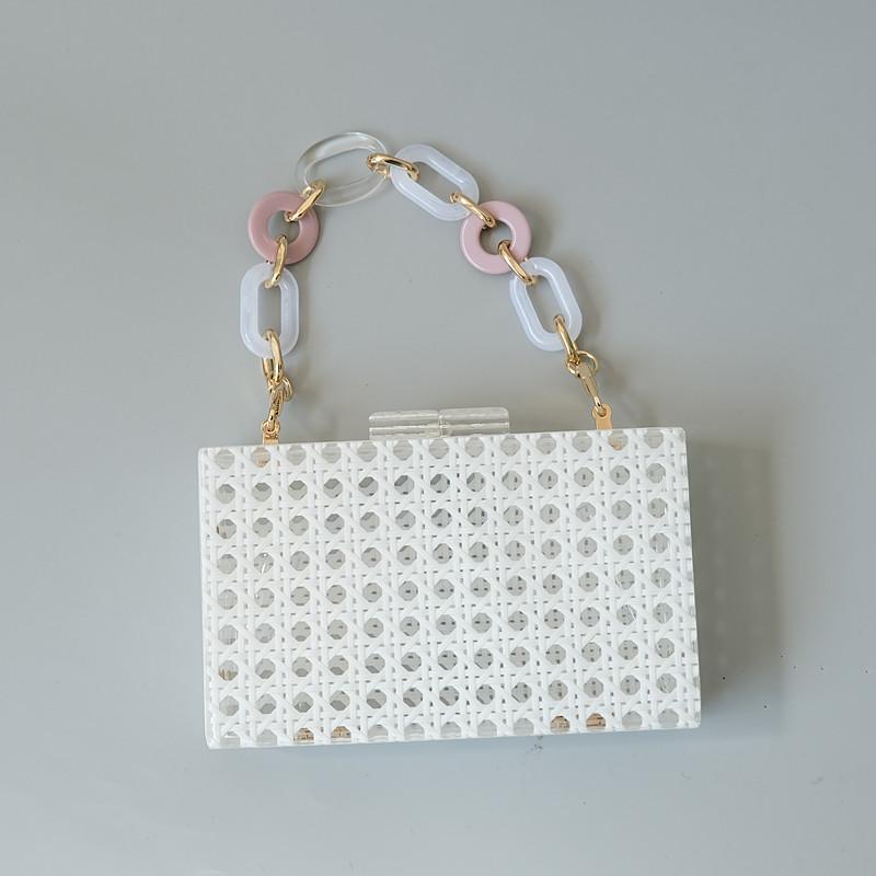 Новые модные сумки, модные женские сумки, белые однотонные акриловые сумки из ротанга, роскошная вечерняя вечерняя сумка, женская повседневная милая сумка-клатч в коробке