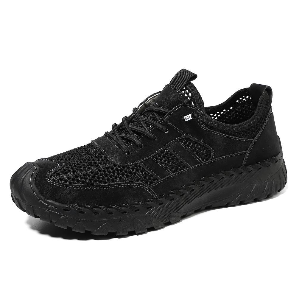 Summer Men's Casual Sports Shoes Comfortable Large Size Sewn Cowhide Mesh Shoes Trendy Men's Shoes