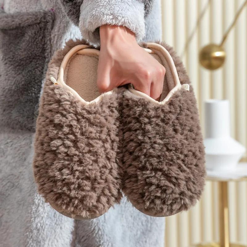 Модные женские тапочки Зимние Новые Короткий Плюш Домашние Плоские Шлепанцы Комфортные Мягкие Пушистые Спальные Тапочки Пушистые Хлопковые Туфли