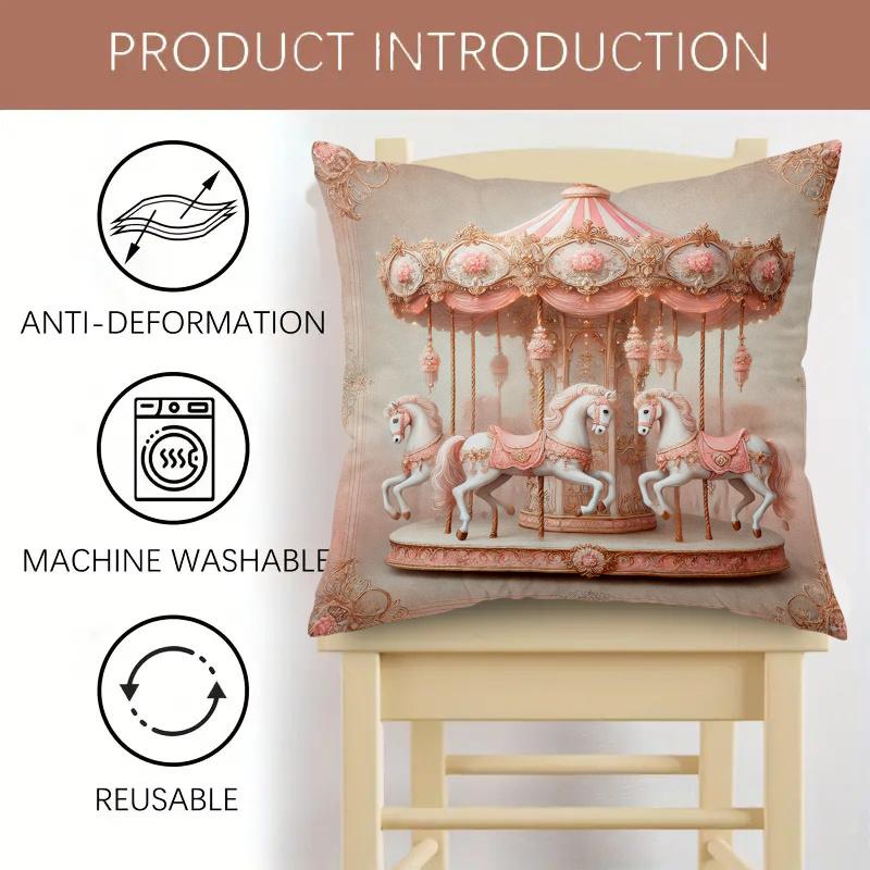 Pink Vintage Carousel Pattern Pillowcase Polyester Home Decor Cushion Cover For Bedroom