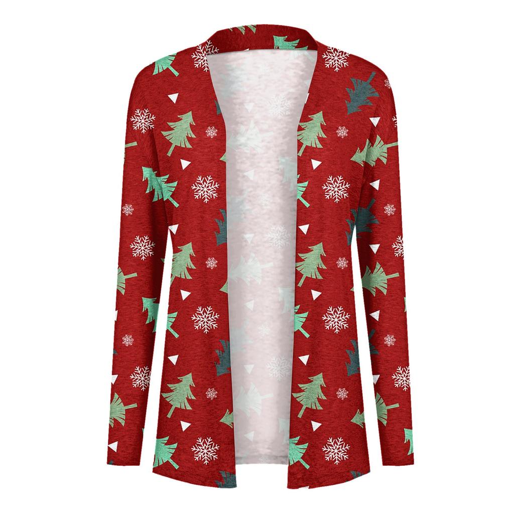Рождественская женская мода Повседневная куртка-кардиган с длинным рукавом с принтом