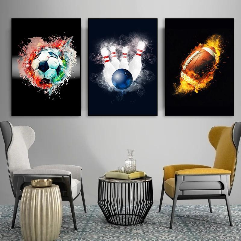 Абстрактная акварель баскетбол футбол бейсбол плакат печать спорт холст картины настенные художественные картины для комнаты домашний декор