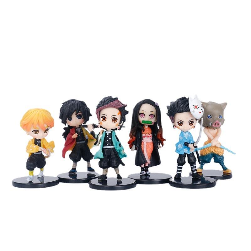 6 шт./лот Аниме Фигурка Клинок, рассекающий демонов Kimetsu No Yaiba Модель Q Милая 7 см Кукла Камадо Тандзиро Камадо Нэдзуко Детские игрушки Подарок на день рождения