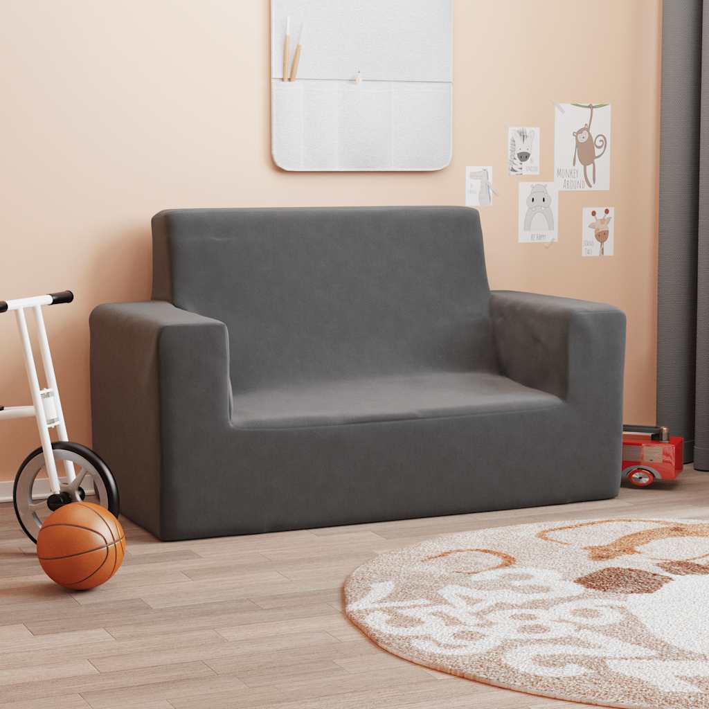 Kids 2 Seater Sofa in Anthracite Soft Plush