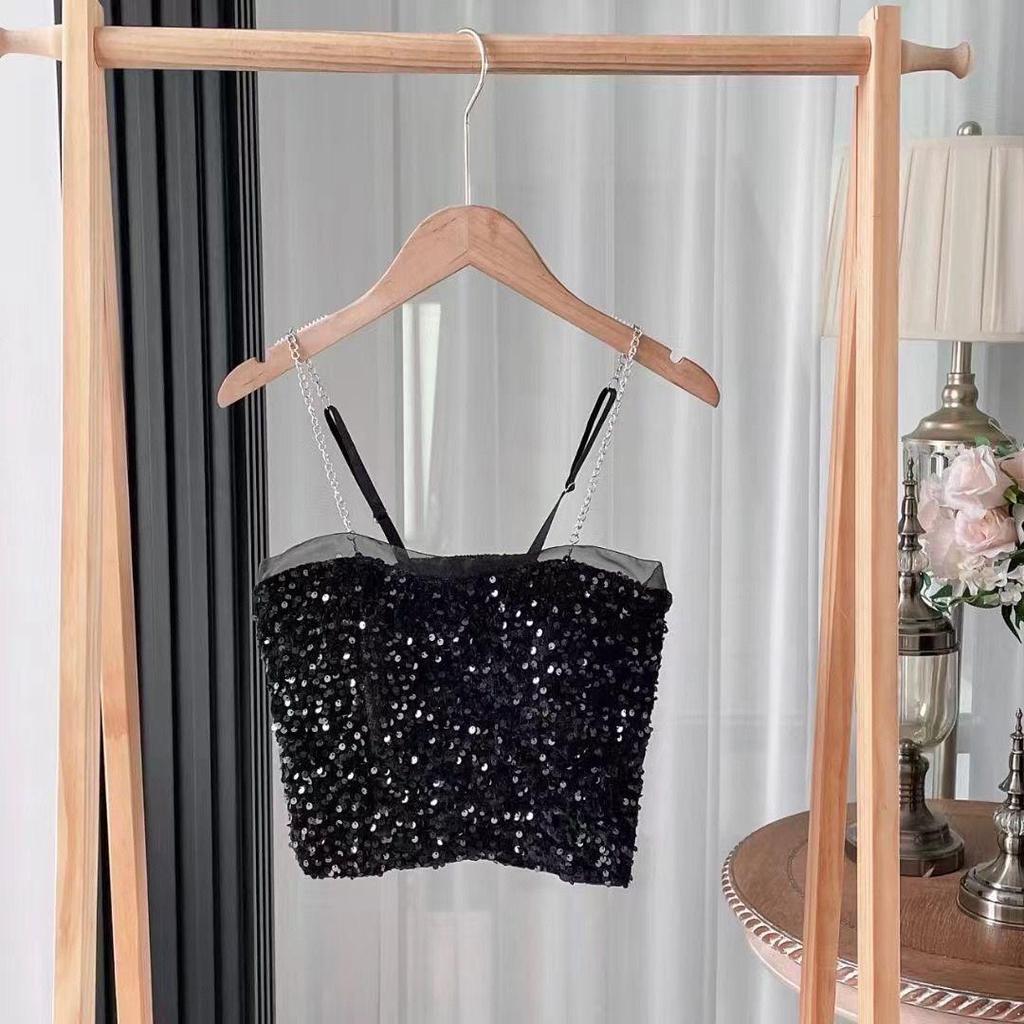 Slim Sequin Bandeau Tank Top - Summer Fashion