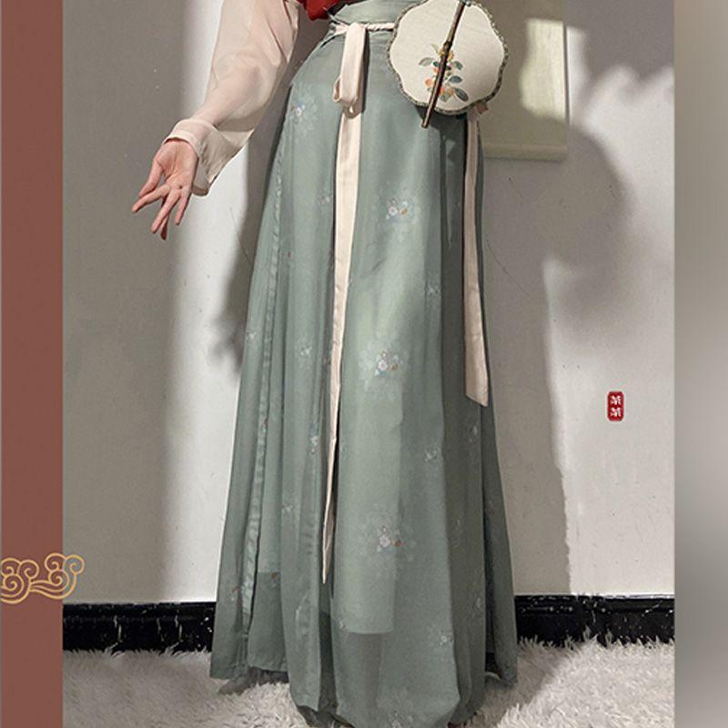 Китайский стиль династии Тан, традиционный ханьфу, повседневная рубашка с круглым вырезом и длинная юбка, женский комплект платьев