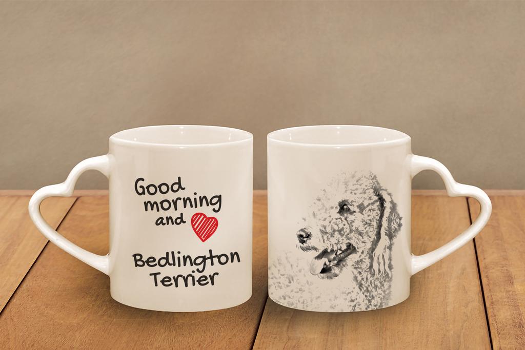 Bedlington Terrier, Rothbury Terrier, Rodbery Terrier - cup with a dog, adorable cup with a heart-shaped handle, universal gift from the Art-Dog brand