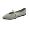 Pointed Single Shoes Female Flat Bottom French Evening Evening Wind Pearl Soybean Shoes Shallow Mouth Large Size Women's Shoes