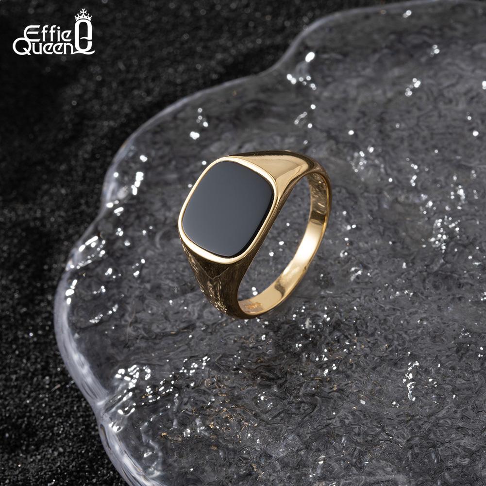 Кольца Effie Queen Eternity из стерлингового серебра 925 пробы, 18-каратное золото, 12 мм, черный агат, минималистичный дизайн, размер 10/11/12/13, подарок на вечеринку NMR01