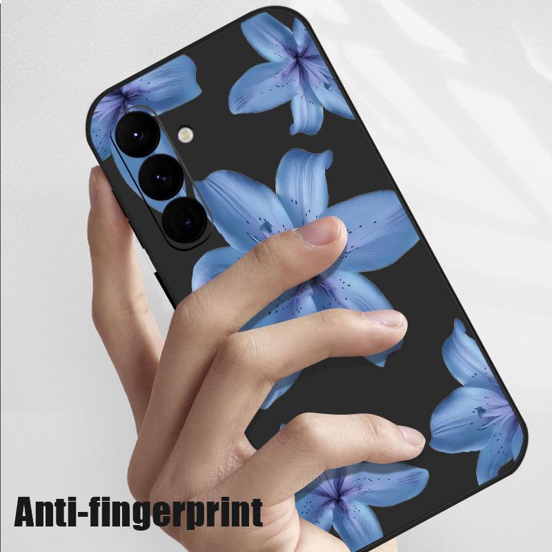 Чехол для телефона с принтом синей лилии для Samsung Galaxy A17 A56 A16 A55 A15 A25 A36 A26 5G S25 Edge S23 S24 Ultra S24 S25 FE с ремешком из ТПУ