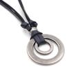 Fashion Christmas Gift Men Women Double Circle Necklace Pendant Jewelry Adjustable Leather Cord
