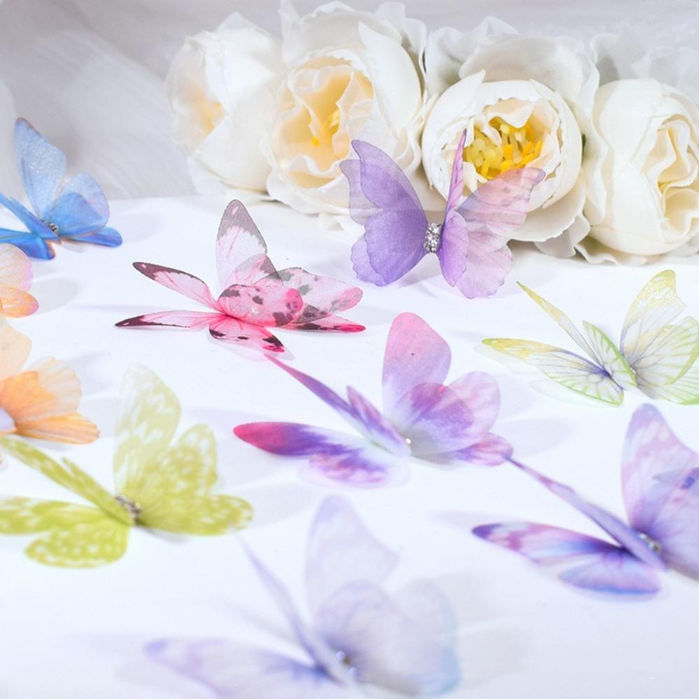 50 шт. Аппликации-бабочки из органзы градиентного цвета, аксессуары для заколок для волос