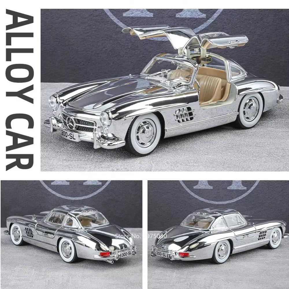 New 1:24 Scale Miniature Alloy 300SL Retro Car Toy Model 4 Doors Openable Vehicle Sound and Light Car Children's Day Gift