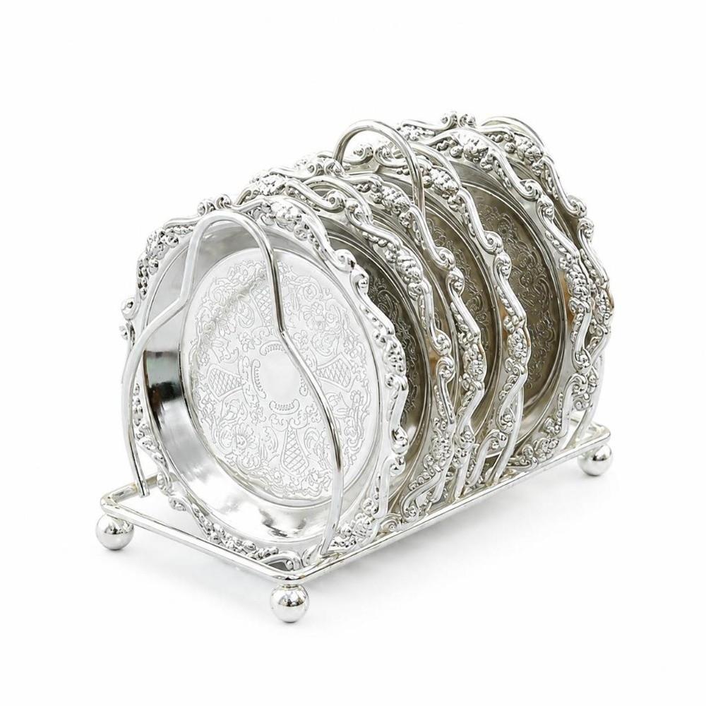 1set Round Shap Drink Coasters 3.94in Decorative Coasters European-Style Metal Coasters For Home