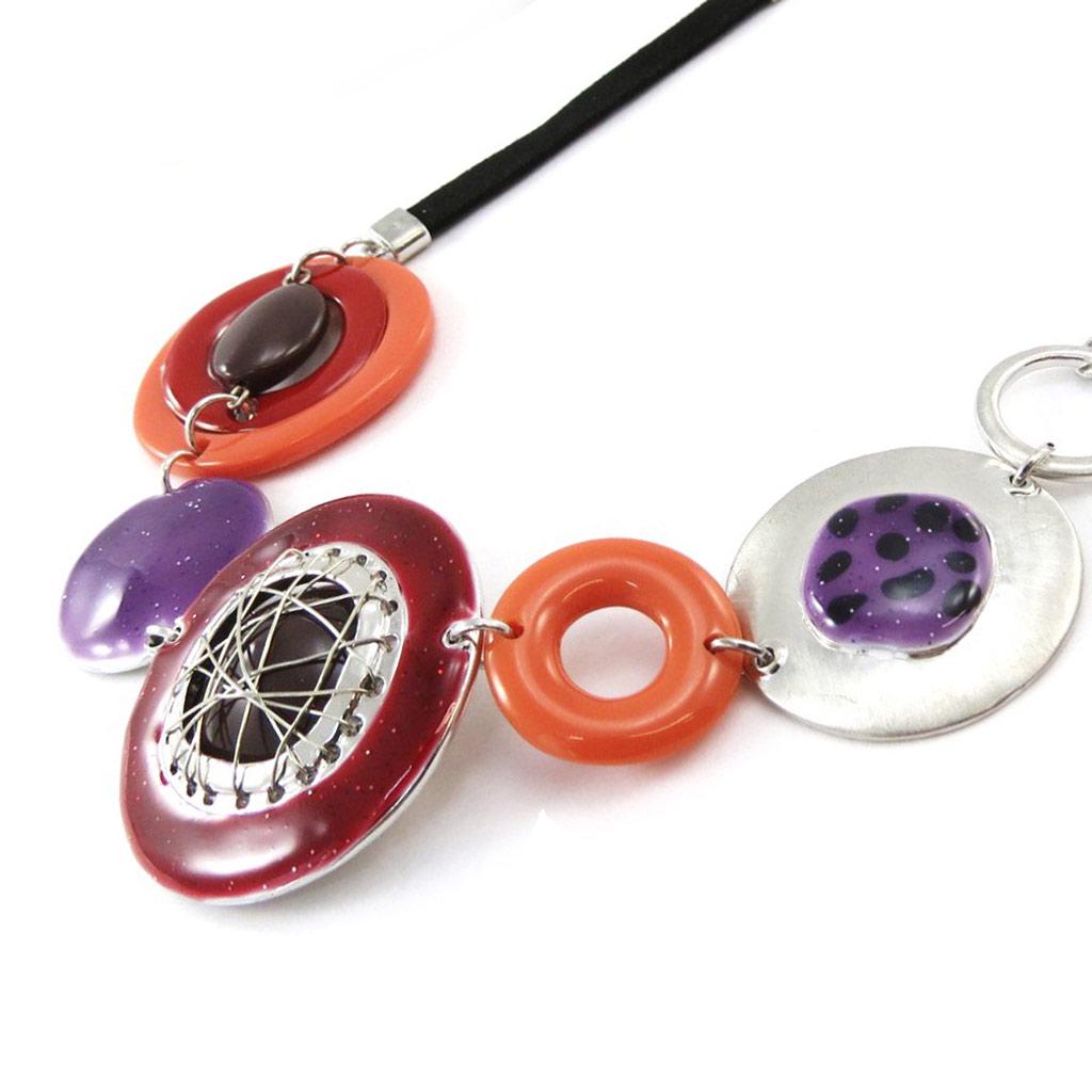 NOA [J2209] - Дизайнерское колье «Quadrillage» красный оранжевый фиолетовый