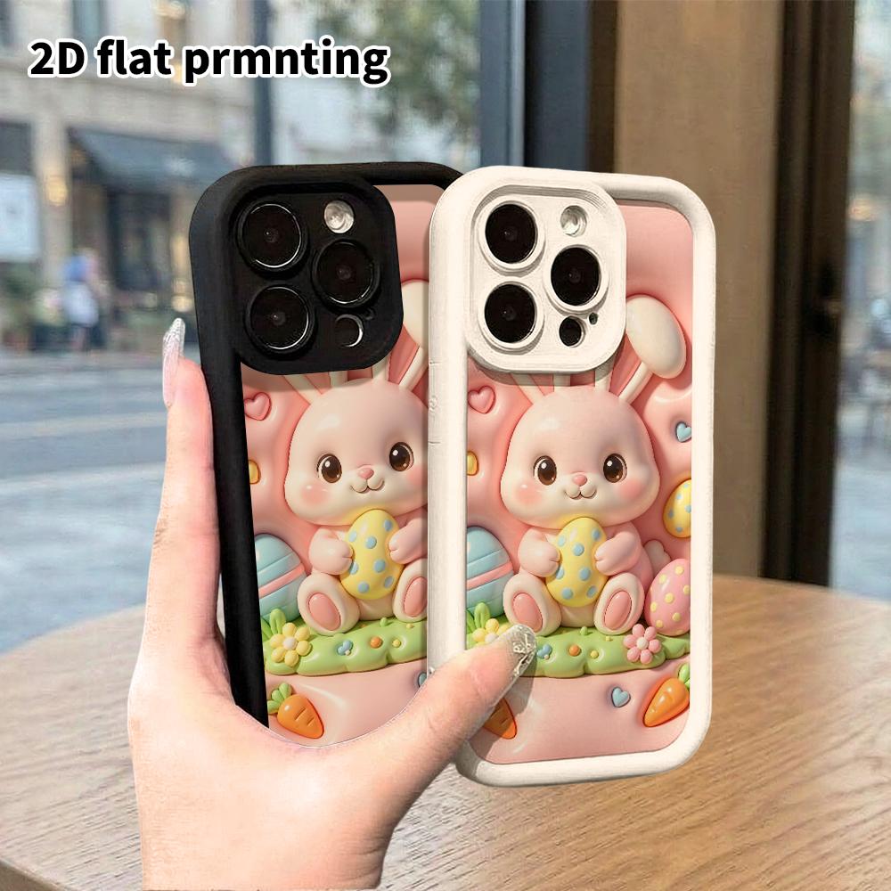 Phone case: 2D flat, suitable for iPhone 18 17 16 15 14 13 Pro protective case, long-eared little bunny, perfect Christmas and Halloween holiday gift