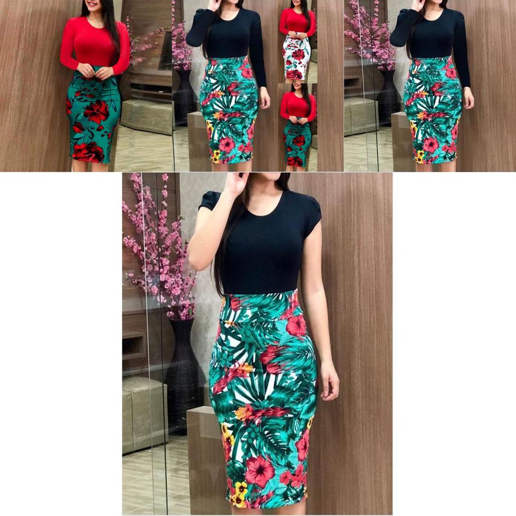 Elegant Plus Size Ladies Short/long Sleeve Floral Boho Women Party Bodycon Maxi Dress