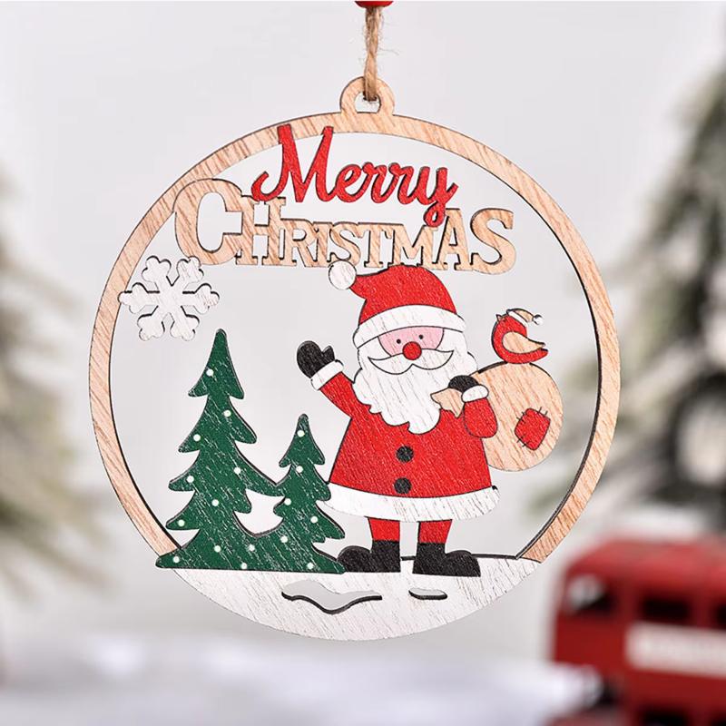 1/4 Piece Christmas Pendant Christmas Decoration Wooden Pendant Hollow Decoration Santa Claus Label Christmas Wooden Pendant