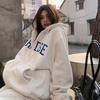 Extra-large Embroidered Letter Hooded Fleece Sweatshirt for Women, Thick, Loose and Laid-back Style Coat for Autumn and Winter