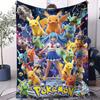 Pokemon Mega Gathering Cute Pikachu Print Fleece Throw Blanket for Adult Quality Cozy Soft Warm Blanket for Travel Office Home