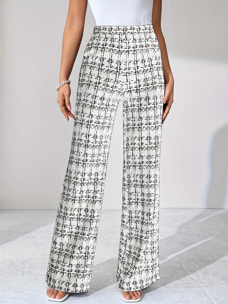 2025 New Woven Plaid High Waist Straight Leg Women's Pants