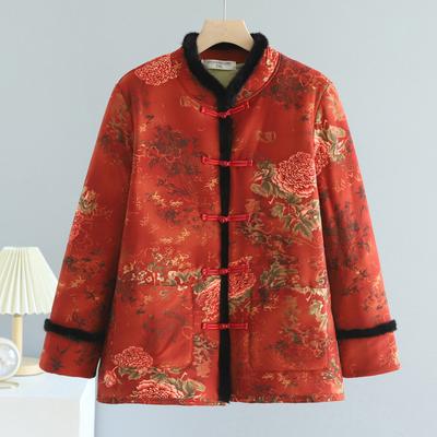 Матери среднего и пожилого возраста носят зимой хлопчатобумажную одежду на пуговицах, новые теплые и тонкие куртки в стиле Тан