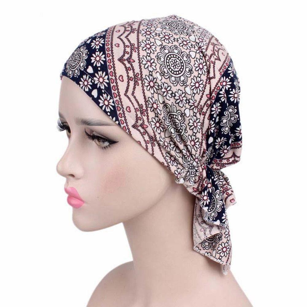 Floral Print Turban Women National Wind Cotton Hat Bandana Chemotherapy Hat Sleep Caps Beanies Headwrap Fashion Casual