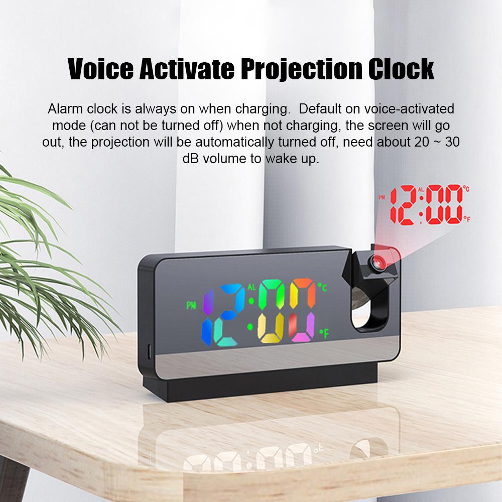 Projection Alarm Clock Digital Clock with 180 Degrees Rotatable Projector Clear Colorful Large LED Display