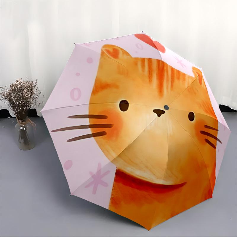 1pc Cat Lover Heart Automatic Folding Umbrella - 8-Rib Durable Iron Frame, Compact Portable for Daily Travel yy251205094