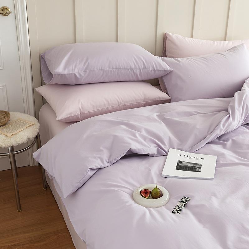 Сплошной цвет в скандинавском стиле, комплект из четырех предметов из чистого хлопка, простыня из хлопка, пододеяльник, простой комплект из трех предметов, пододеяльник