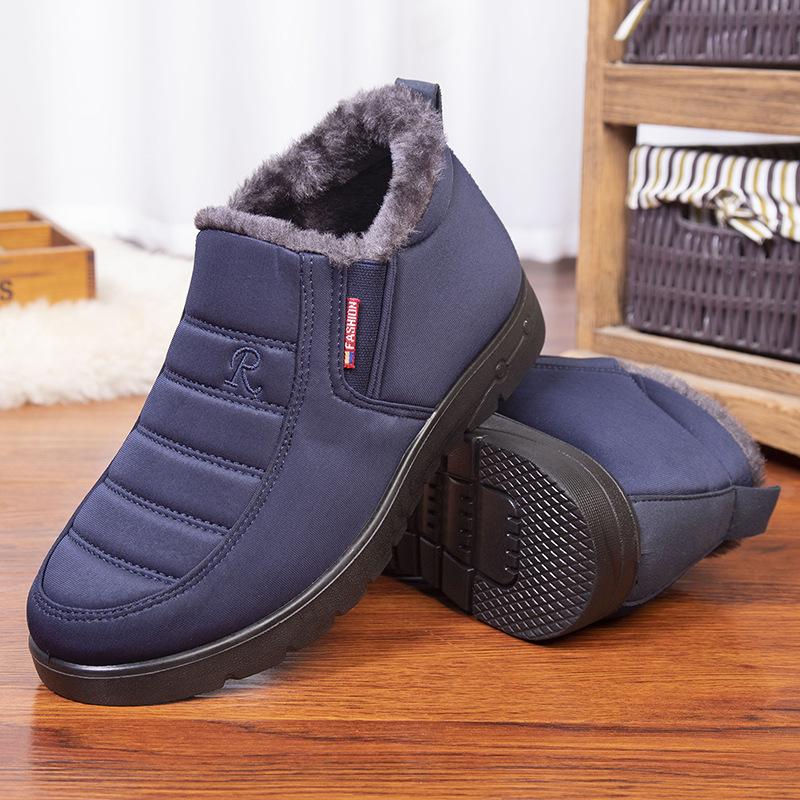 Зимняя старая хлопковая обувь, мужская водонепроницаемая нескользящая теплая, плотная и тяжелая легкая обувь для папы среднего и пожилого возраста