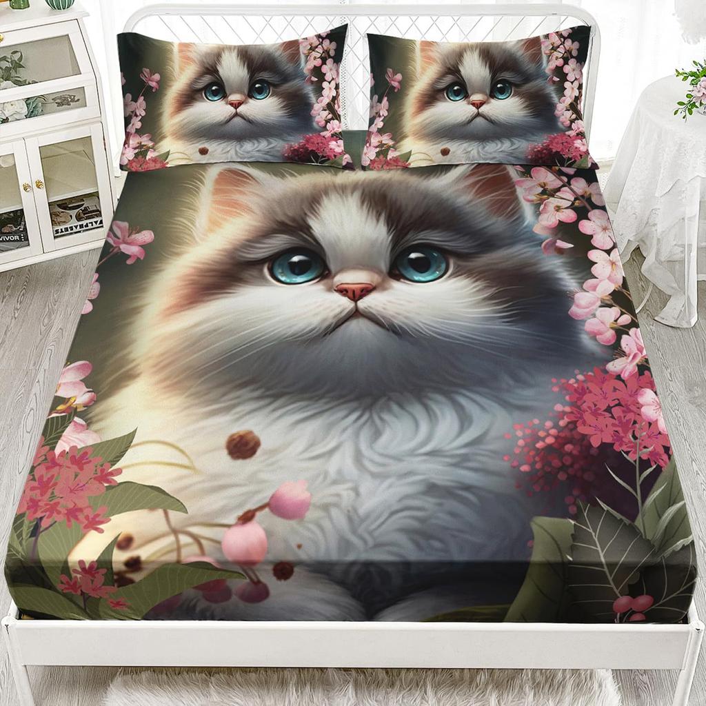 Постельное белье с мультяшным узором животных, шапка на кровать из трех частей, постельное белье с цифровой печатью, комплект из трех частей, для детей и взрослых