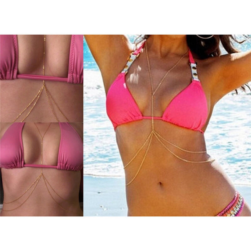 Women Sexy Gold Body Belly Waist Chain Bikini Beach Harness Necklace