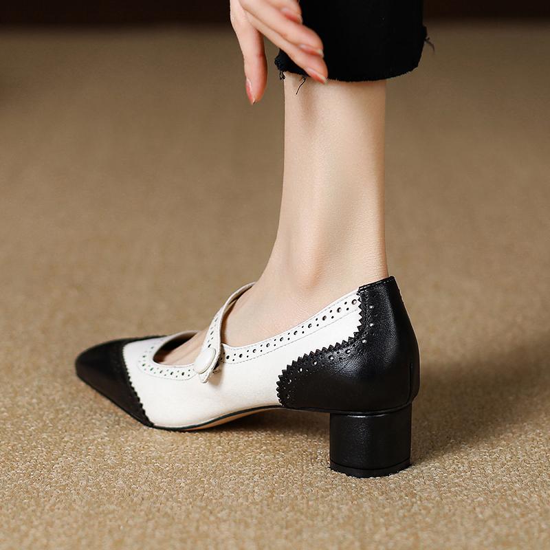 2024 Новый размер 34-40 натуральная кожа обувь женская Мэри джинсы туфли на высоком каблуке квадратный носок модные офисные туфли женская обувь