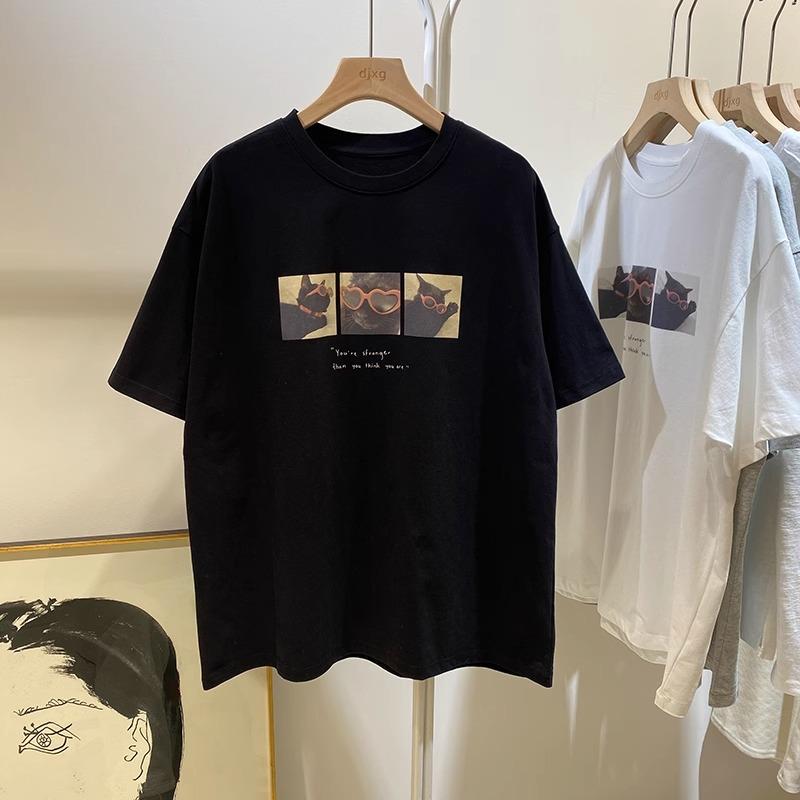 Футболки с коротким рукавом Harajuku с милым рисунком для женщин, летние, из чистого хлопка, повседневные, большого размера, женские, белые, серые, топы Y2k