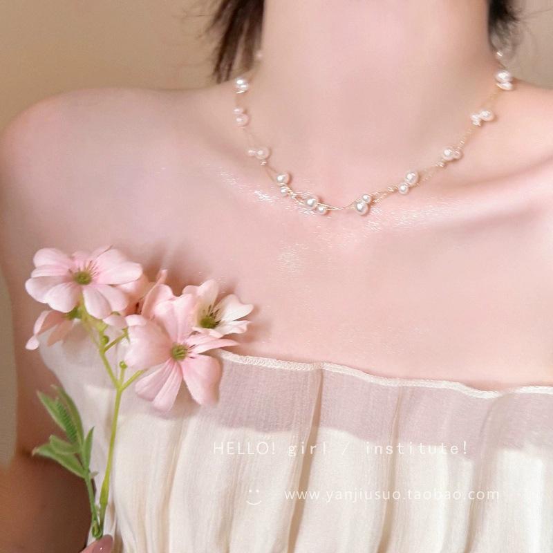 «Модное элитное жемчужное ожерелье: Универсальная цепочка на ключицу из титановой стали для женщин