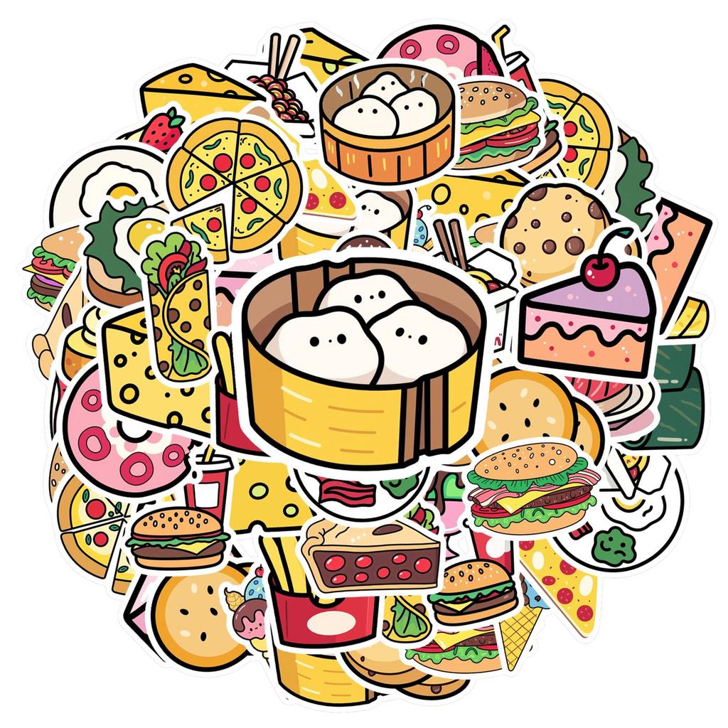 35pcs-50pcs Playful Food Stickers Cartoon Desserts Stickers Stationery Stickers For DIY Phone Laptop Scrapbook Bike